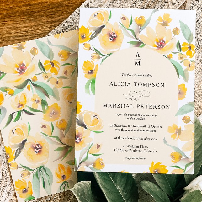 Rustic Yellow sunflower floral arch chic wedding Invitation (Creator Uploaded)