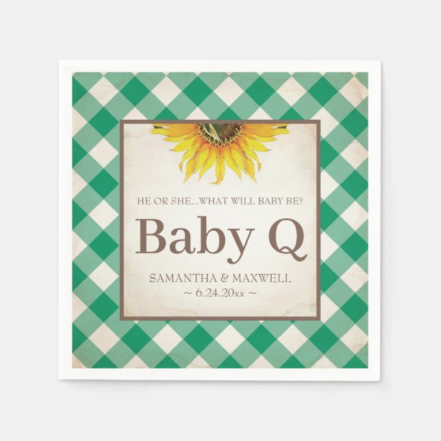 Rustic Yellow Sunflower Gender Reveal Baby Q Napkin (Front)