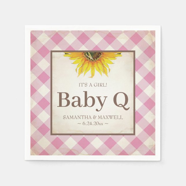 Rustic Yellow Sunflower Girl Baby Q Napkin (Front)