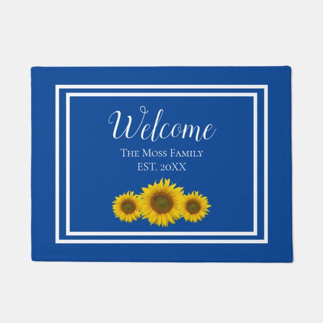 Rustic Yellow Sunflower Monogram Welcome Doormat (Front)