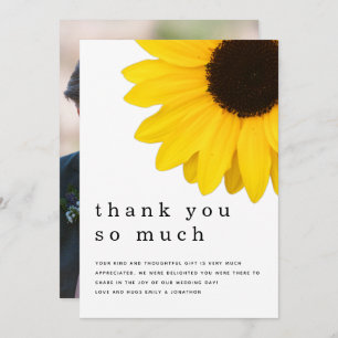 Rustic Yellow Sunflower Newlywed Photo Thank You