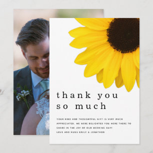 Rustic Yellow Sunflower Newlywed Photo Thank You Card