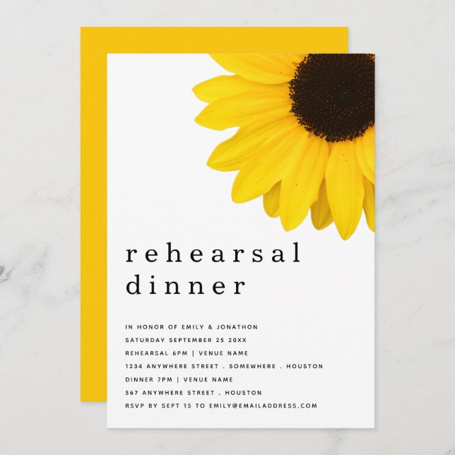 Rustic Yellow Sunflower Rehearsal Dinner Invitation (Front/Back)