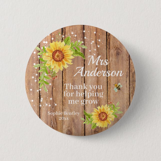 Rustic Yellow Sunflower Teacher Appreciation 6 Cm Round Badge (Front)