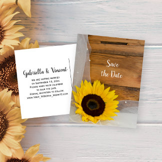 Rustic Yellow Sunflower Veil Wedding Save the Date Announcement Postcard