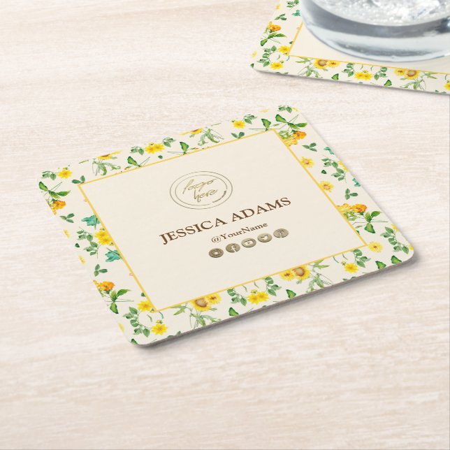 Rustic Yellow Sunflower Watercolor Coaster (Angled)