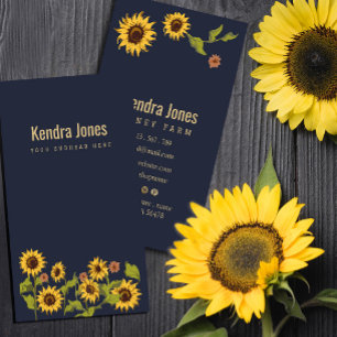Rustic Yellow Sunflower Watercolor Dark Background Business Card