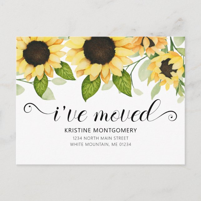 Rustic Yellow Sunflower Watercolor Floral Moving Announcement Postcard (Front)