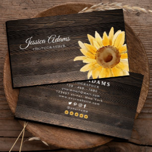 Rustic Yellow Sunflower Watercolor Wooden  Business Card