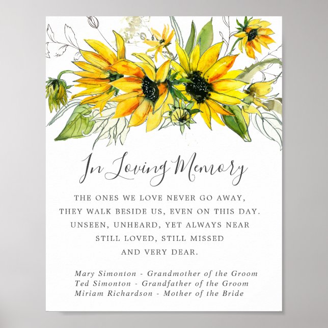 Rustic Yellow Sunflower Wedding Memorial Sign (Front)