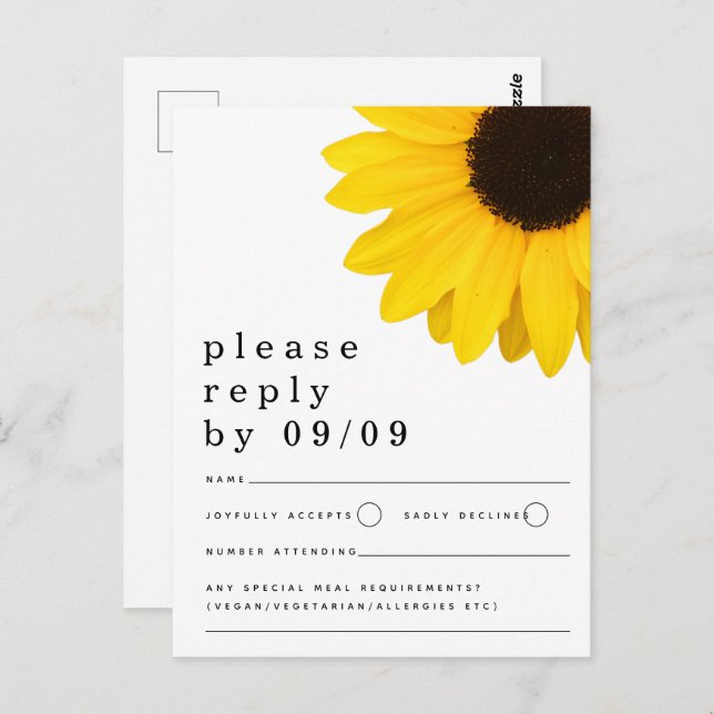Rustic Yellow Sunflower Wedding RSVP Postcard (Front/Back)