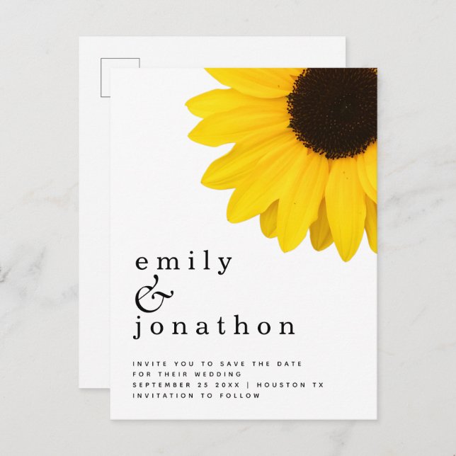 Rustic Yellow Sunflower Wedding Save The Date Announcement Postcard (Front/Back)