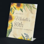 Rustic Yellow Sunflowers 80th Birthday Pedestal Sign<br><div class="desc">Rustic yellow and brown sunflowers with beautiful green leaves 80th birthday party welcome sign for women.  Contact me for assistance with your customisation or to request matching products</div>