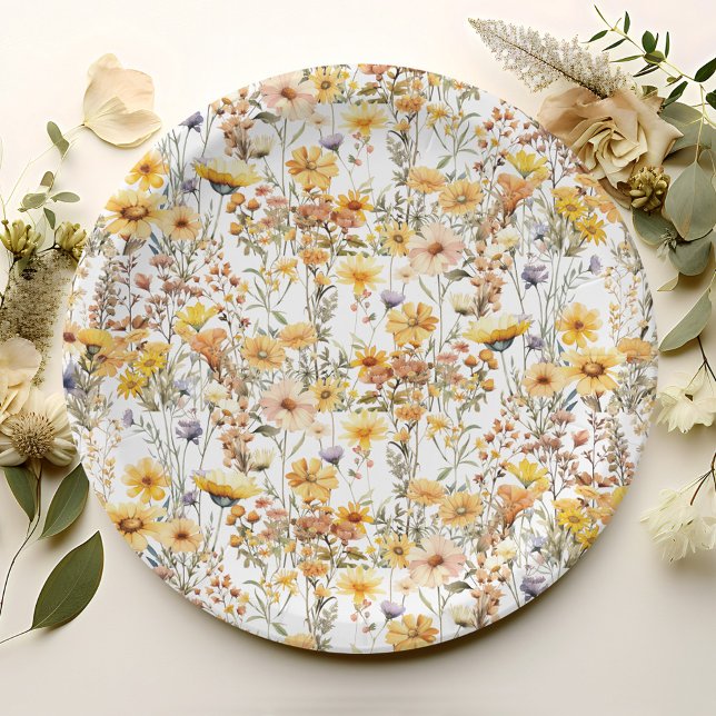 Rustic Yellow Wildflower Party Paper Plate (Creator Uploaded)