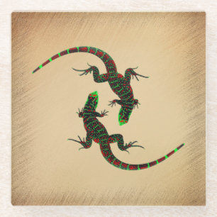 Rustic Yin Yang Lizards Glass Coaster