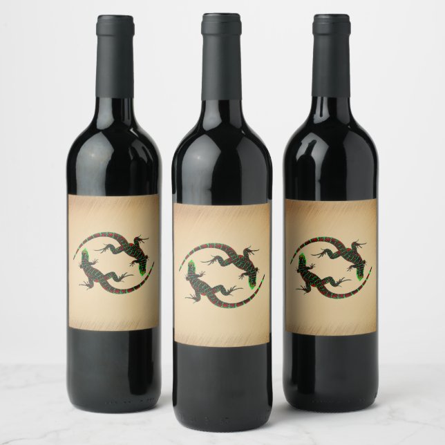 Rustic Yin Yang Lizards Wine Label (Bottles)