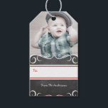 Rustic Your Photo Chalkboard Pattern Gift Tags<br><div class="desc">Rustic Your Photo Chalkboard Pattern Lovely Antique Red and Grey Rustic Floral Garland Folk Art Reindeer Pattern Tags - Choose your custom colour twine to compliment</div>