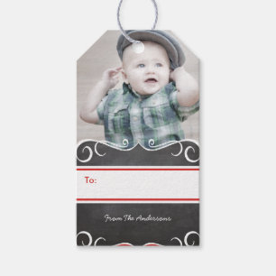Rustic Your Photo Chalkboard Pattern Gift Tags