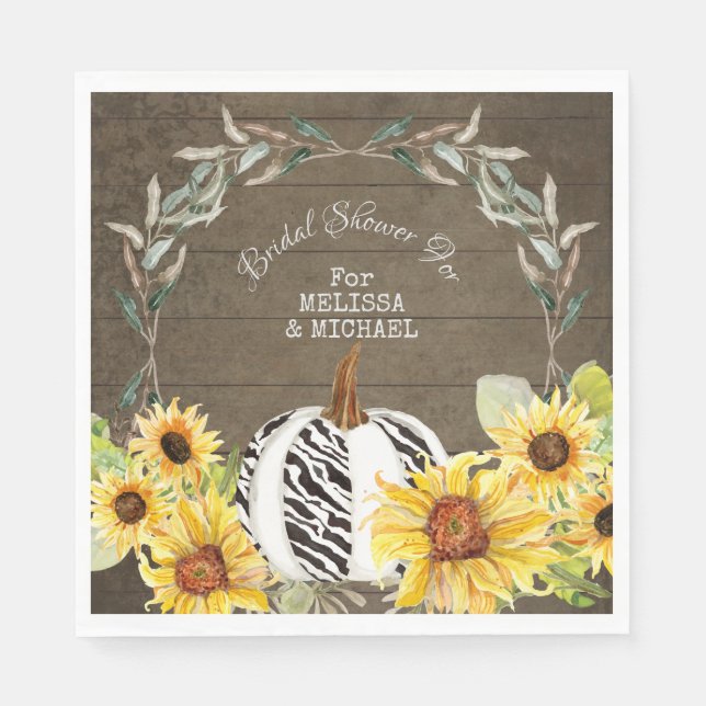 Rustic Zebra Pumpkin Sunflower Leaf Bridal Shower Napkin (Front)