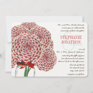 Rustic Zinnia Red Mason Jar Wild Flower Wedding Invitation