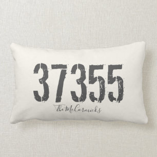 Rustic Zip Code Family Hand Lettered Personalised Lumbar Cushion