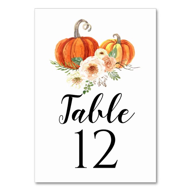 Rustica Pumpkin Table Cards Wedding Table Numbers (Front)