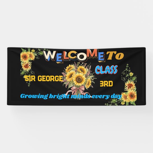 Rusticblack Sunflower Teacher Classroom Welc Banner (Horizontal)