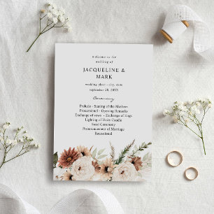 RusticNeutral Boho Floral Wedding Ceremony Program Invitation