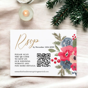 RusticWinter Floral Watercolor Wedding Rsvp qr