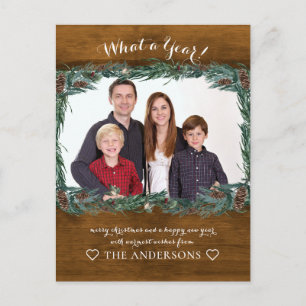 Rustikal What a Year! Weihnachtskranz  Foto Postcard