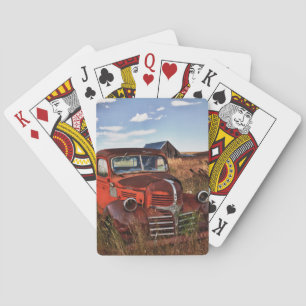 Rusting orange Dodge truck with abandoned farm Playing Cards