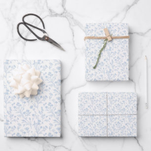 Rustling Blooms Dusty Blue - Neutral Wrapping Paper Sheet