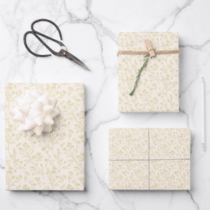 Rustling Blooms Golden Wheat - Neutral Wrapping Paper Sheet