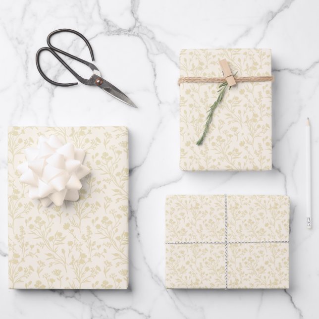 Rustling Blooms Golden Wheat - Neutral Wrapping Paper Sheet (Front)