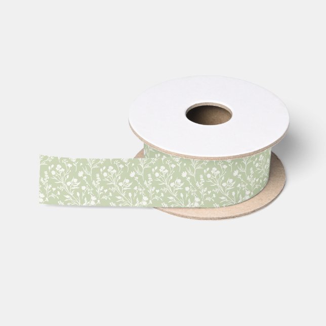 Rustling Blooms Neutral - Soft Olive Satin Ribbon (Spool)