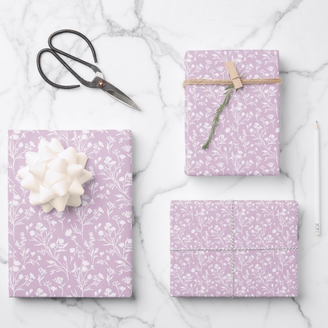 Rustling Blooms Neutral - Warm Lilac Wrapping Paper Sheet (Front)