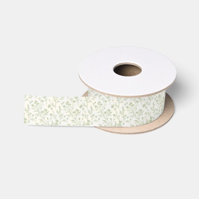 Rustling Blooms Soft Olive - Neutral Satin Ribbon (Spool)