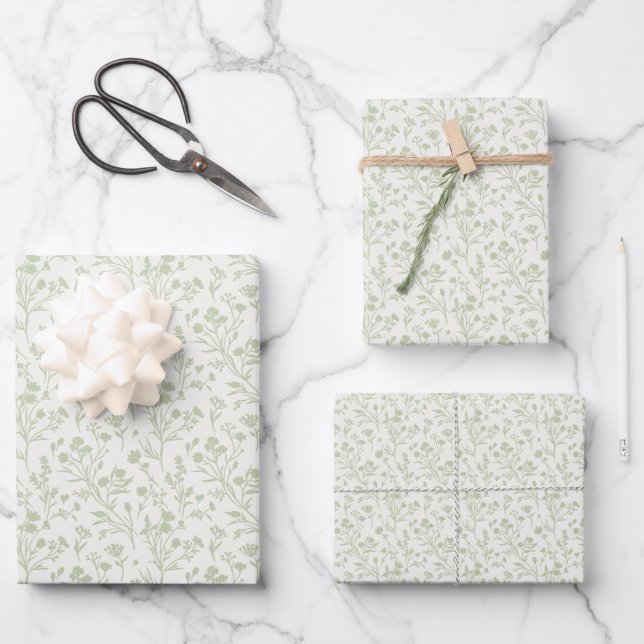 Rustling Blooms Soft Olive - Neutral Wrapping Paper Sheet (Front)