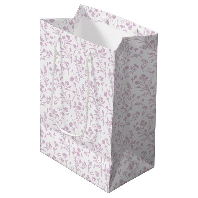 Rustling Blooms Warm Lilac - Neutral Medium Gift Bag (Front Angled)