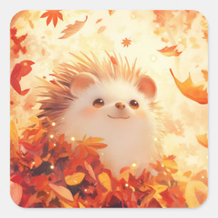 Rustling Leaves Happy Hedgehog Square Sticker