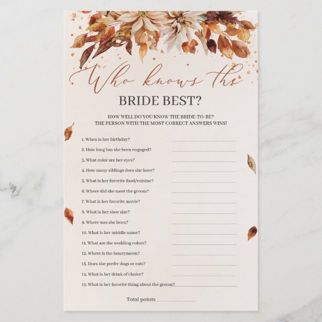 Rustric Autumn Flowers Who Knows The Bride Best (Front)