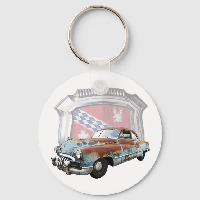 Rusty 1950 Buick with Emblem Key Chain (Front)