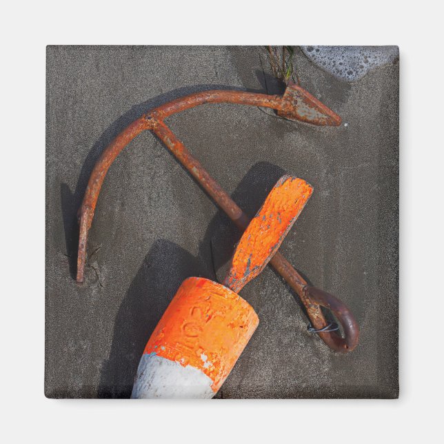 Rusty Anchor And Buoy On A Beach Magnet (Front)