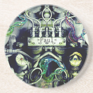 Rusty and Mossy Engine Double Sided Dieselpunk Coaster