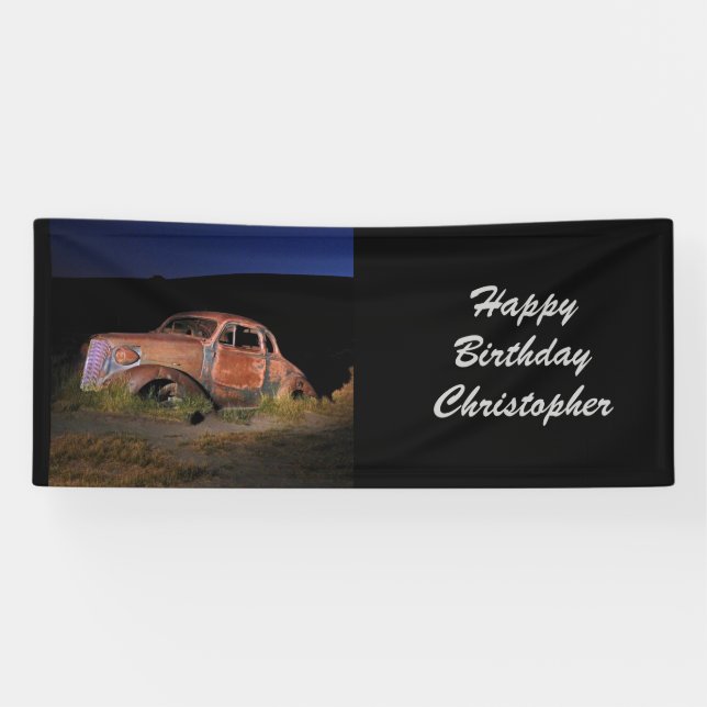 Rusty Antique Car Personalised Birthday Banner (Horizontal)
