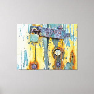 Rusty aqua painted barn door lock gallery canvas print