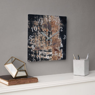 Rusty Black Grunge Square Wall Clock