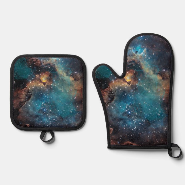 Rusty Blue Cloud Nebula Oven Mitt & Pot Holder Set (Front)
