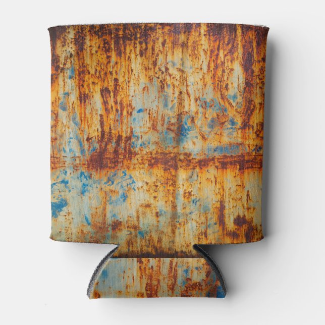 Rusty Blue Metal Texture Can Cooler (Front)