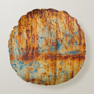 Rusty Blue Metal Texture Round Cushion